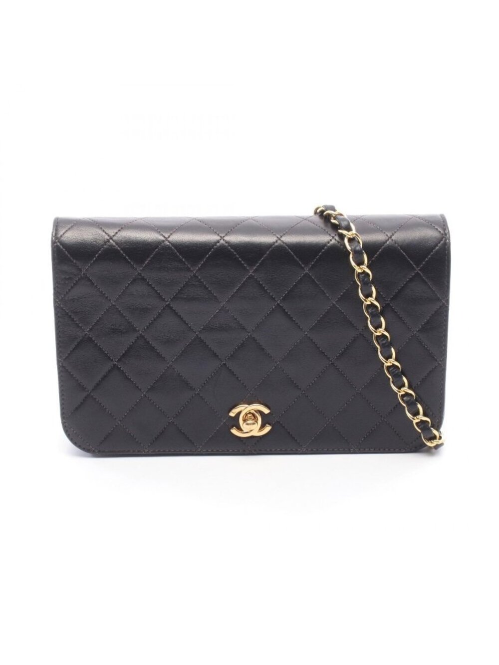 Chanel Shoulder Bag Full Flap Quilted Black Lambskin Chain